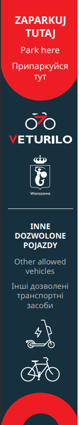 Naklejka na oznakowanych stojakach rowerowych typu odwrócone U stanowiących stacje WRP Veturilo